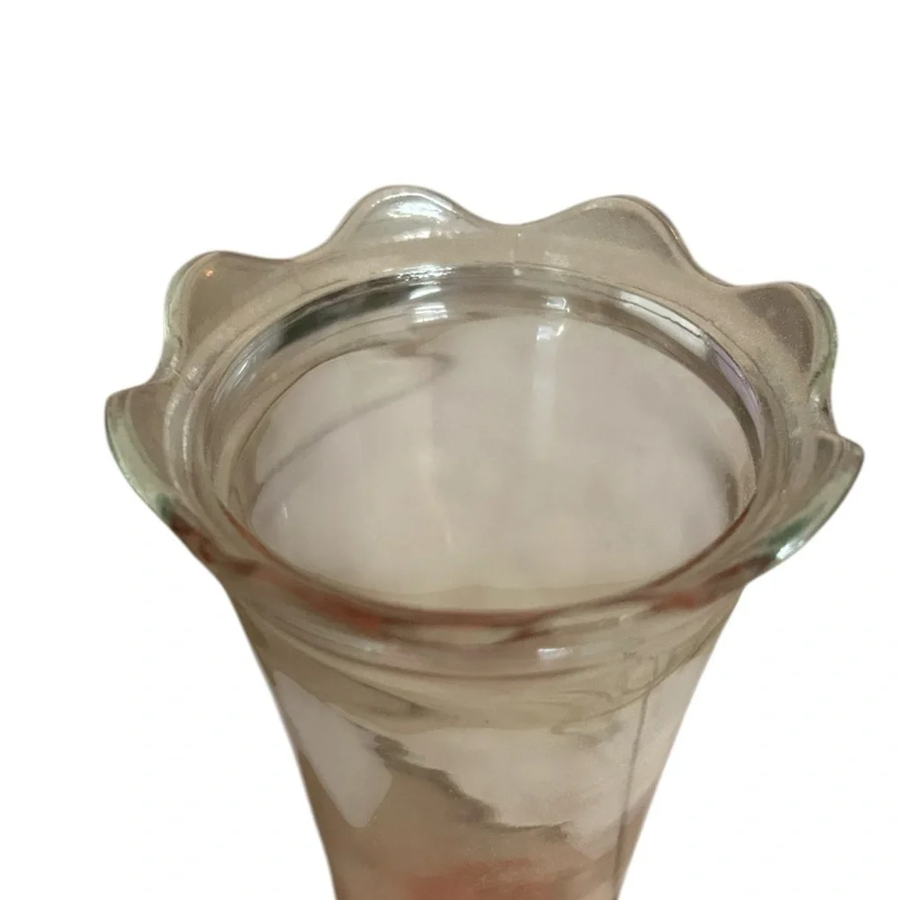 Vintage Bartlett Collin Bud Vase Frosted Pink Hand Painted Gold Trim 9” MCM